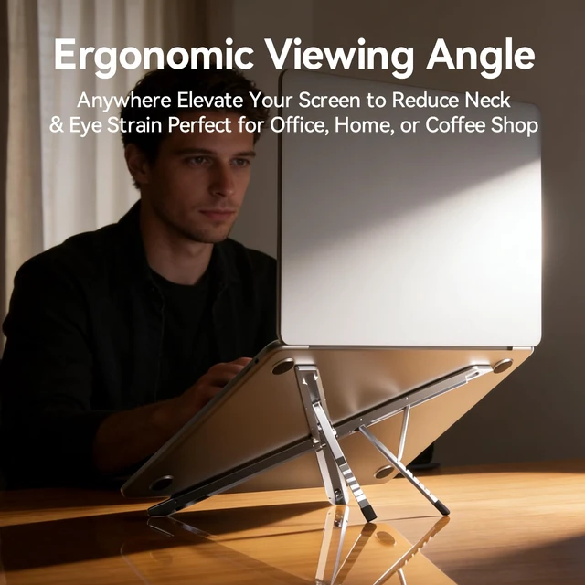 Alt view image 2 of 6 - Portable Aluminum Laptop Stand for Desk, Adjustable Ergonomic Laptop Riser, Foldable X Shape Notebook Computer Holder, Anti-Scratch Laptop Mount for 10-17 Inch Laptops, for Office Home Travel