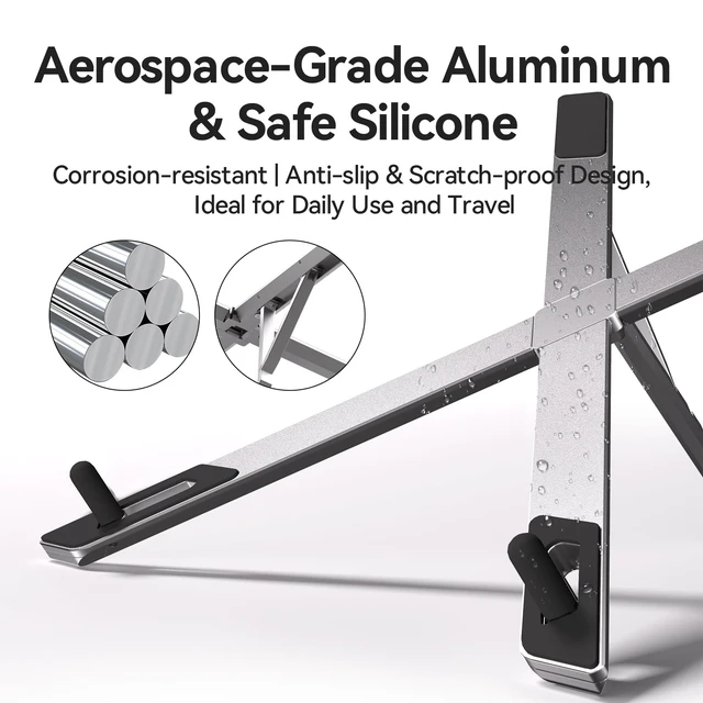Alt view image 5 of 6 - Portable Aluminum Laptop Stand for Desk, Adjustable Ergonomic Laptop Riser, Foldable X Shape Notebook Computer Holder, Anti-Scratch Laptop Mount for 10-17 Inch Laptops, for Office Home Travel