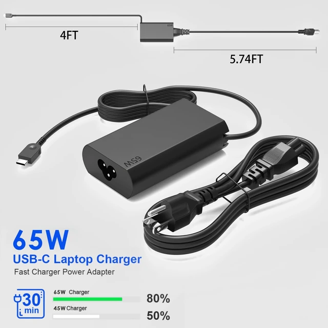 Alt view image 5 of 7 - 2026 Slim 65W USB Type C(USB-C) Laptop Charger Compatible with Lenovo ThinkPad X1 Carbon T14 T14S T15 T16 E14 E15 X13,Yoga Replacement for Lenovo Laptop Charger Power Adapter