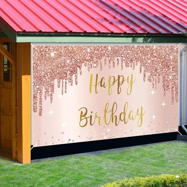 Alt view image 3 of 7 - Happy Birthday Decorations for Girls Women, Happy Birthday Banner Backdrop Pink Rose Gold Theme Party Sign Supplies, Large 16th-50th Birthday Poster Background Photo Booth Props