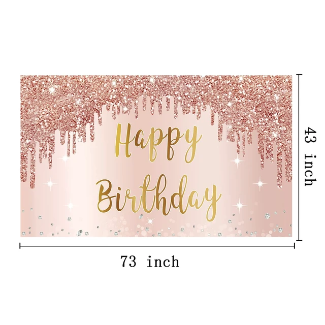 Alt view image 2 of 7 - Happy Birthday Decorations for Girls Women, Happy Birthday Banner Backdrop Pink Rose Gold Theme Party Sign Supplies, Large 16th-50th Birthday Poster Background Photo Booth Props