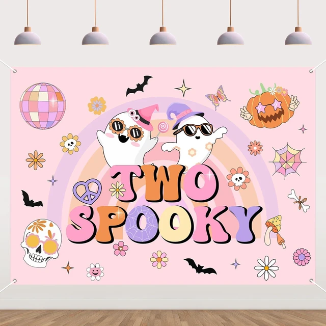Main image of Groovy Halloween 2nd Birthday Party Decor 7*5ft Two Spooky Birthday Backdrop Banner Decor Retro Hippie Bat Ghost Birthday Backdrop Halloween Groovy Two Spooky Party Supplies for 2 Years Old