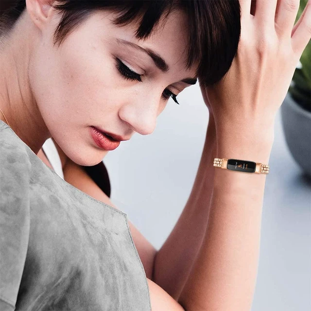 Alt view image 4 of 4 - Compatible for Fitbit Luxe Band Bling Women Men Diamond Crystal Stainless Metal Replacement Strap for Luxe Fitness and Wellness Tracker