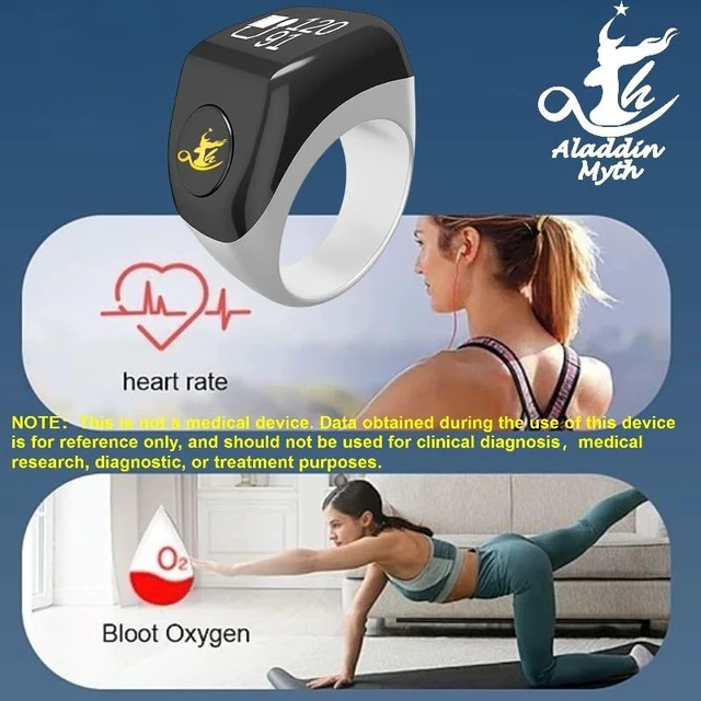 Alt view image 5 of 6 - Aladdin Myth Multifunctional Tasbih Prayer Smart Ring, Tasbeeh Counters, Prayer Direction Indicator Guide, 5 Azan Alarm Clock, Electronic Rosary, Step Counting, Heat Rate, SPO2, Blood Pressure, Black