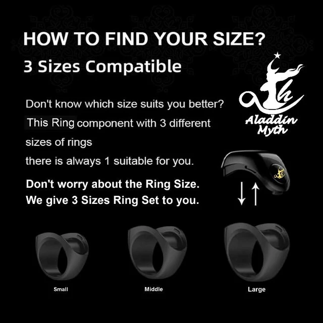 Alt view image 6 of 6 - Aladdin Myth Multifunctional Tasbih Prayer Smart Ring, Tasbeeh Counters, Prayer Direction Indicator Guide, 5 Azan Alarm Clock, Electronic Rosary, Step Counting, Heat Rate, SPO2, Blood Pressure, Black