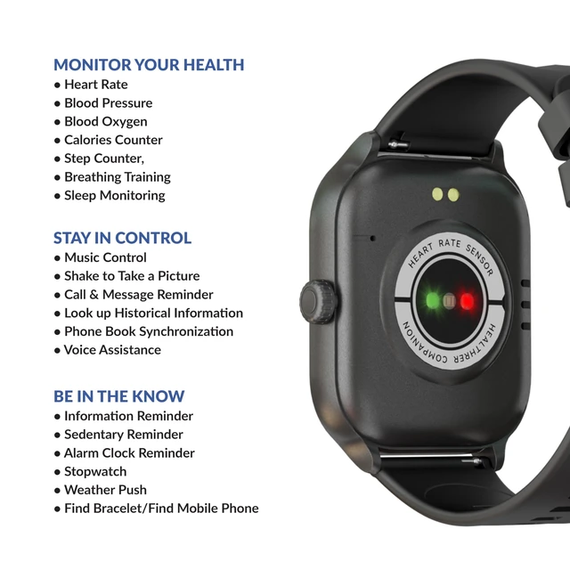Alt view image 2 of 7 - SC-181SW 2-inch Touch Screen Smartwatch with Heart Rate Monitor, Blood Pressure, Oxygen Levels, Calories, Steps, Sleep Monitoring, Voice Assistance & IP67 Waterproof Fitness Tracker