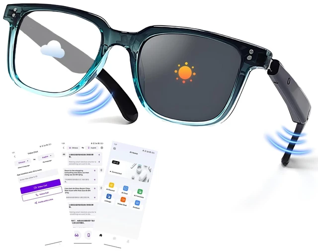 Main image of AI Translation Smart Glasses with Chat GPT for Men& Women, Bluetooth 5.4 Sunglasses with Translator 100 Languages,Multifunctional Outdoor UV Protection Glasses for Travel Trade Business-Gray2