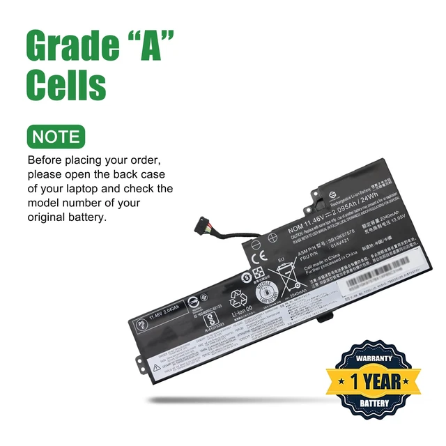 Alt view image 4 of 6 - 01AV421 SB10K97578 Laptop Battery Replacement for Lenovo ThinkPad T470 T480 A475 A485 TP25 Series Notebook 01AV419 01AV420 01AV489 SB10K97576 SB10K97577 11.46V 24Wh 2095mAh