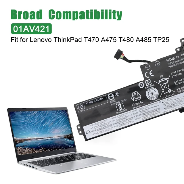 Alt view image 5 of 6 - 01AV421 SB10K97578 Laptop Battery Replacement for Lenovo ThinkPad T470 T480 A475 A485 TP25 Series Notebook 01AV419 01AV420 01AV489 SB10K97576 SB10K97577 11.46V 24Wh 2095mAh