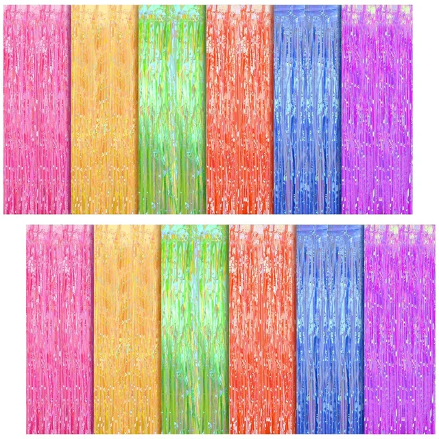 Main image of 12 Pcs Neon Party Foil Fringe Curtains 3.28 x 8.2 ft Colorful Neon Party Tinsel Curtain Backdrop Fringe for Birthday Supplies Door Bachelorette Wedding Decorations Background (Multicolor)