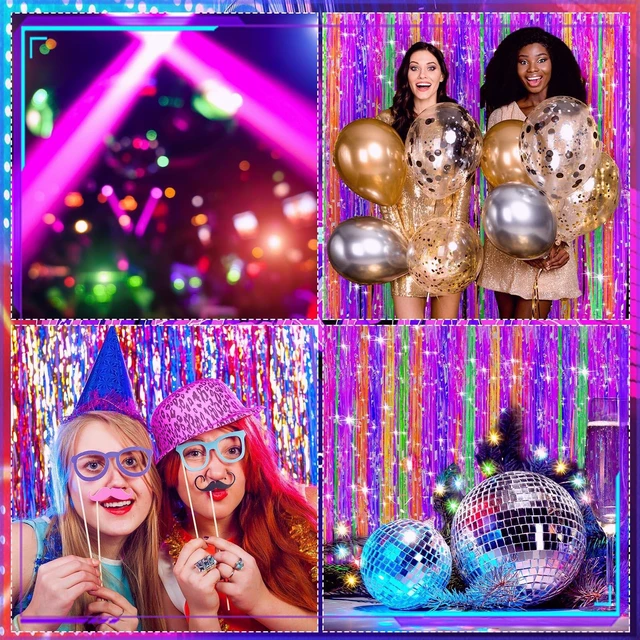 Alt view image 4 of 7 - 12 Pcs Neon Party Foil Fringe Curtains 3.28 x 8.2 ft Colorful Neon Party Tinsel Curtain Backdrop Fringe for Birthday Supplies Door Bachelorette Wedding Decorations Background (Multicolor)