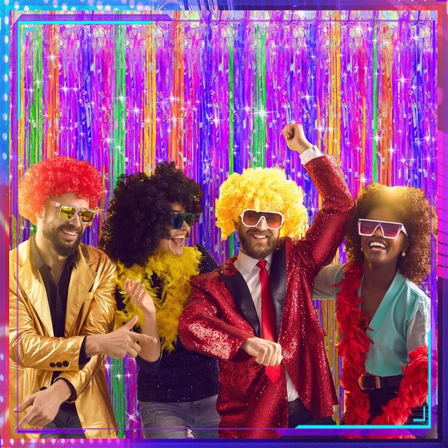 Alt view image 5 of 7 - 12 Pcs Neon Party Foil Fringe Curtains 3.28 x 8.2 ft Colorful Neon Party Tinsel Curtain Backdrop Fringe for Birthday Supplies Door Bachelorette Wedding Decorations Background (Multicolor)
