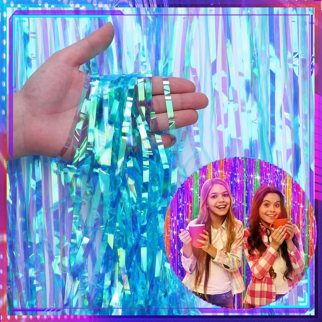 Alt view image 6 of 7 - 12 Pcs Neon Party Foil Fringe Curtains 3.28 x 8.2 ft Colorful Neon Party Tinsel Curtain Backdrop Fringe for Birthday Supplies Door Bachelorette Wedding Decorations Background (Multicolor)