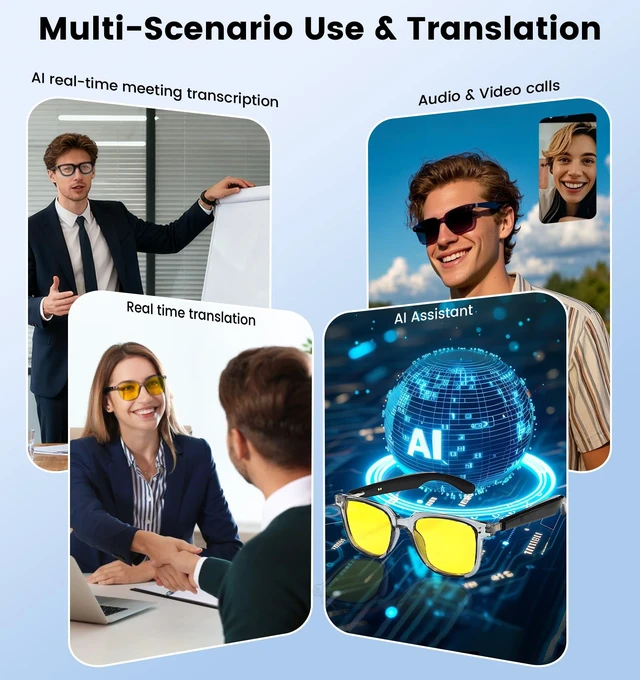 Alt view image 6 of 7 - AI Translation Smart Glasses with Chat GPT for Men& Women, Bluetooth 5.4 Sunglasses with Translator 100 Languages,Multifunctional Outdoor UV Protection Glasses for Travel Trade Business-Gray2