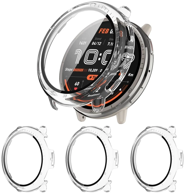 Main image of 3 Pack for Amazfit Active 2 Screen Protector Case Hard PC,Built-in Tempered Glass Film,Full Coverage,All-Around,Shockproof,Bumper,Protective Cover,Protective Accessories