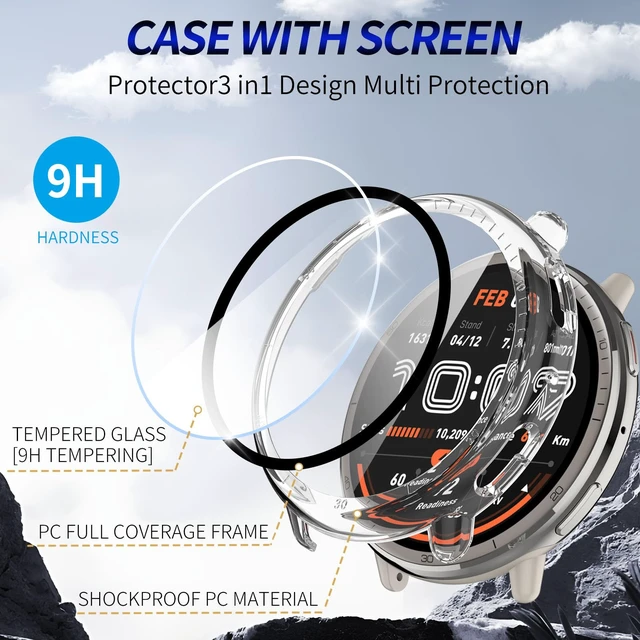 Alt view image 3 of 7 - 3 Pack for Amazfit Active 2 Screen Protector Case Hard PC,Built-in Tempered Glass Film,Full Coverage,All-Around,Shockproof,Bumper,Protective Cover,Protective Accessories