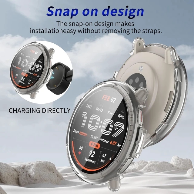 Alt view image 6 of 7 - 3 Pack for Amazfit Active 2 Screen Protector Case Hard PC,Built-in Tempered Glass Film,Full Coverage,All-Around,Shockproof,Bumper,Protective Cover,Protective Accessories