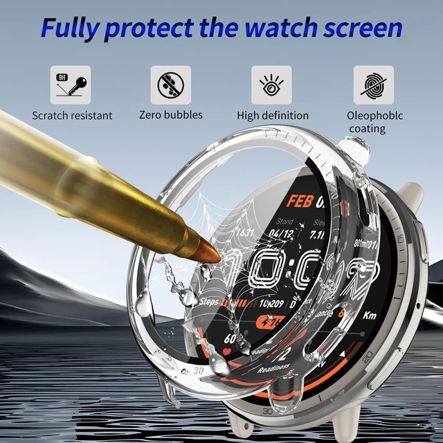 Alt view image 4 of 7 - 3 Pack for Amazfit Active 2 Screen Protector Case Hard PC,Built-in Tempered Glass Film,Full Coverage,All-Around,Shockproof,Bumper,Protective Cover,Protective Accessories