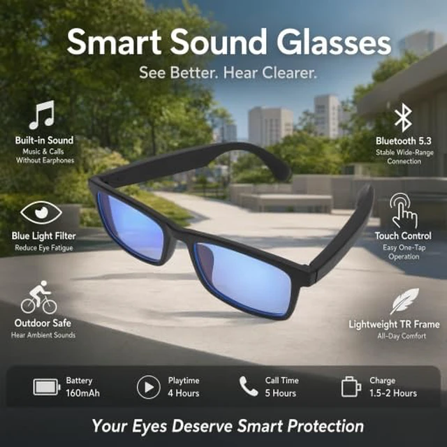Alt view image 2 of 7 - Smart Sound Glasses Bluetooth Sunglasses with Microphone Blue Light Blocking Touch Voice Assistant for Outdoor Cycling Running Driving