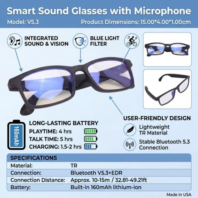 Alt view image 3 of 7 - Smart Sound Glasses Bluetooth Sunglasses with Microphone Blue Light Blocking Touch Voice Assistant for Outdoor Cycling Running Driving