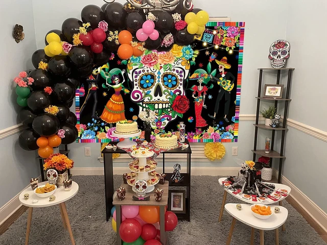 Alt view image 4 of 7 - Day of The Dead Backdrop 8x6FT Sugar Skull Flowers Dia DE Los Muertos Photography Background Mexican Fiesta Themed Baby Shower Birthday Party Decoration Supplies Photo Props