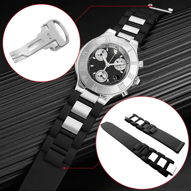 Alt view image 2 of 5 - Rubber Strap Band Replacement For Cartier Must 21 Chronoscaph