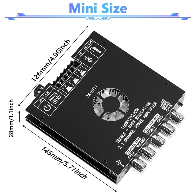 Alt view image 2 of 7 - ZK-HT21 Bluetooth Amplifier Board 2.1 Channel Subwoofer 160W+160W+220W Bluetooth 5.0 Amplifier with Treble and Bass Control for DIY Speakers