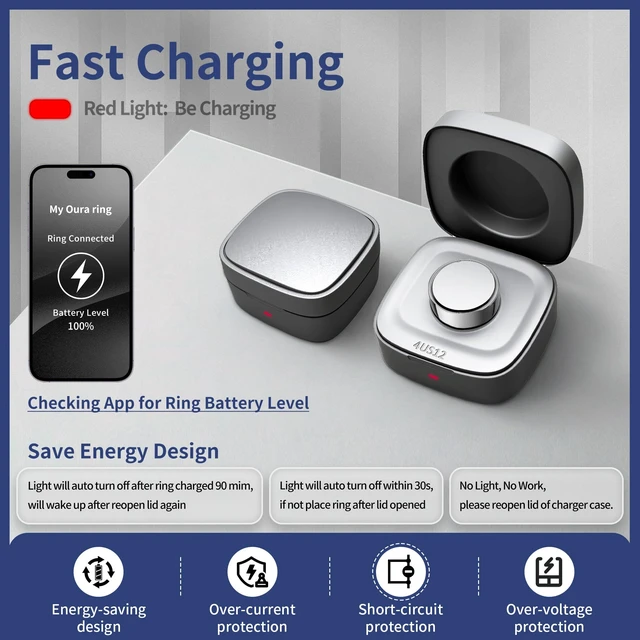 Alt view image 5 of 7 - Smart Ring Charger Case Only Compatible with Oura Gen 4 - Charging Box with Indicator Light - Portable for Ring Storage, Travel, Prevent Scratches (size 12)