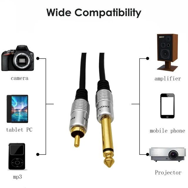 Alt view image 4 of 5 - 6.35mm to RCA, RCA to 1/4 Mono TS Cable, Gold Plated 6.35mm Mono Male to RCA Male Audio Interconnect Cable 6Feet/1.8M