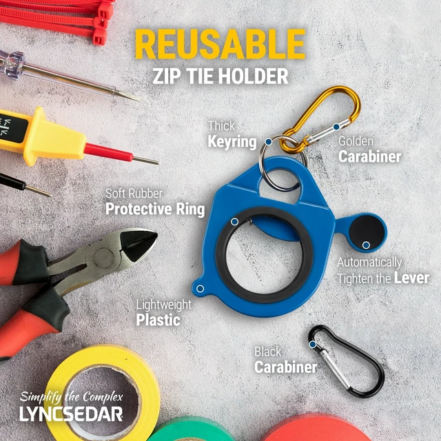 Alt view image 2 of 7 - Zip Tie Holder, 4-Pack WYGB Assorted Colors Reusable Cable Tie Holder, No.5 Carabiner, ABS Plastic, Outdoor Use, Heavy Duty Ziptie Organizer Clip for Electrician Tool Belt Wrap Storage