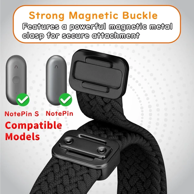 Alt view image 2 of 6 - 2-in-1 Wristband & Neckband for Plaud NotePin & NotePin S AI Voice Recorder - High-Clarity PC Case & Breathable Magnetic Nylon Strap & Adjustable Neck Strap - Sports, Business, Men & Women (Black)