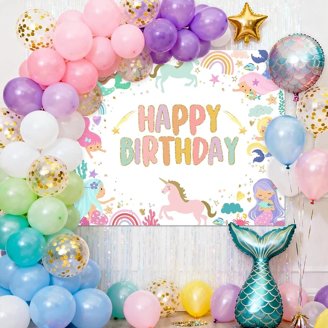 Alt view image 4 of 7 - Mermaid Unicorn Birthday Backdrop Rainbow Mermaid Backdrop 6x5ft Cotton, Unicorn Backdrop, Happy Birthday Backdrop for Girls, Mermaid Birthday Party Decorations, Party Decorations