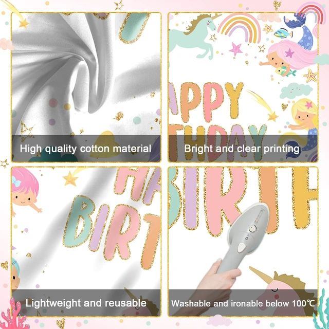 Alt view image 3 of 7 - Mermaid Unicorn Birthday Backdrop Rainbow Mermaid Backdrop 6x5ft Cotton, Unicorn Backdrop, Happy Birthday Backdrop for Girls, Mermaid Birthday Party Decorations, Party Decorations