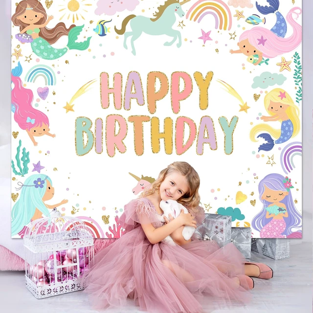 Alt view image 6 of 7 - Mermaid Unicorn Birthday Backdrop Rainbow Mermaid Backdrop 6x5ft Cotton, Unicorn Backdrop, Happy Birthday Backdrop for Girls, Mermaid Birthday Party Decorations, Party Decorations