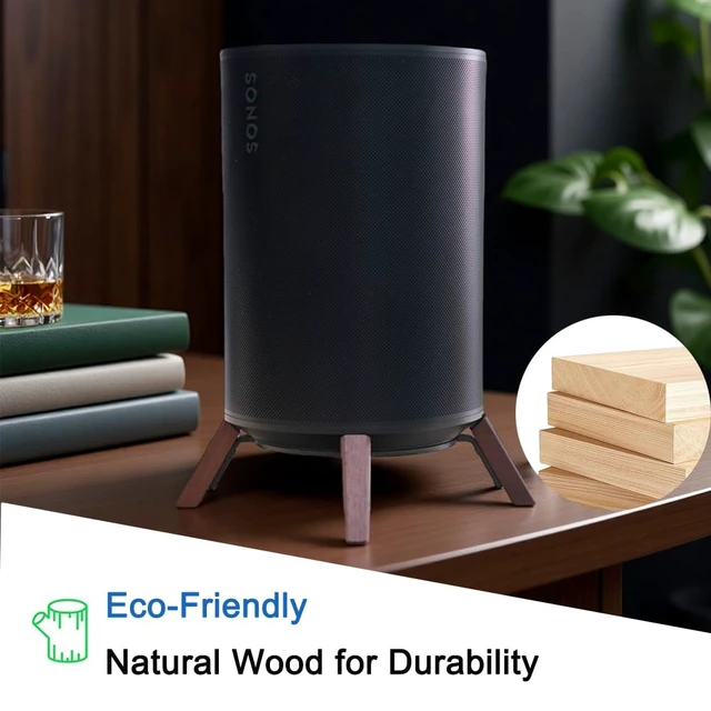 Alt view image 3 of 6 - Wooden Desk Stand Wood Tripod Mount Holder for Sonos Era 100 Alexa Speaker Natural Wooden,Stable Tripod Mount Holder with Metal Frame,Easy Setup Design and Better Sound for Sonos era100 Alexa Speaker