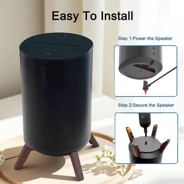 Alt view image 4 of 6 - Wooden Desk Stand Wood Tripod Mount Holder for Sonos Era 100 Alexa Speaker Natural Wooden,Stable Tripod Mount Holder with Metal Frame,Easy Setup Design and Better Sound for Sonos era100 Alexa Speaker