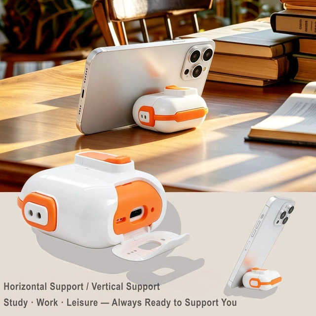 Alt view image 3 of 7 - for AirPods 5/4 Case (2026/2024), with Lock & Phone Stand & Cute Automatic Snap Switch Secure Cover with Cleaner Kit & Carabiner Keychain & Braided Lanyard (Orange, Airpods 5/4)