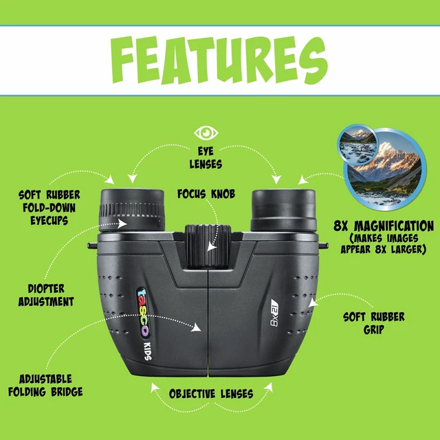 Alt view image 2 of 7 - Kids Binoculars 8x21, Compact Binoculars for Kids Ages 3-12, Great for Adventures, Hiking, Camping, Travel, Bird Watching