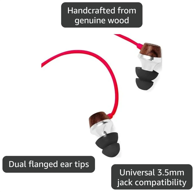 Alt view image 2 of 6 - ALN Premium Genuine Wood in-Ear Noise-isolating Headphones, Earbuds, Earphones with Mic (Red)