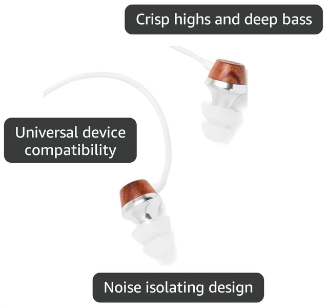 Alt view image 2 of 6 - ALN Premium Genuine Wood in-Ear Noise-isolating Headphones, Earbuds, Earphones with Mic (White)