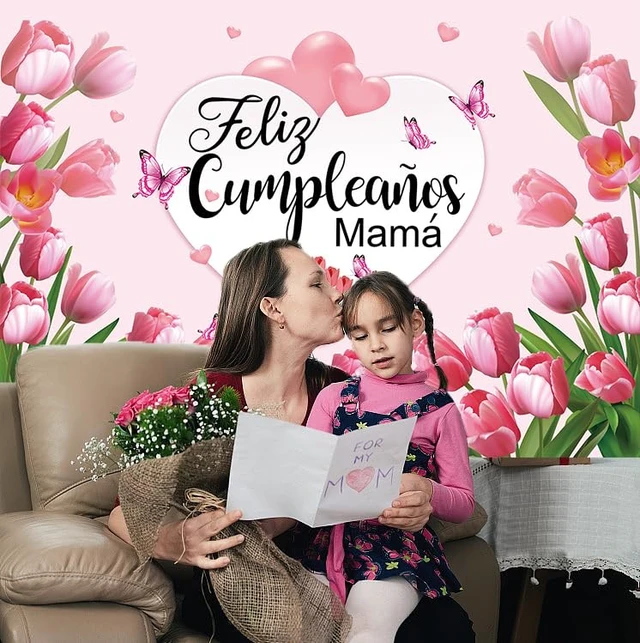 Alt view image 3 of 7 - Feliz Cumpleanos Mama Backdrop Mexico Happy Mother's Day Pink Flowers Background Best Mom Ever I Love Mom Birthday Party Decorations Photo Booth Props (8x6FT)