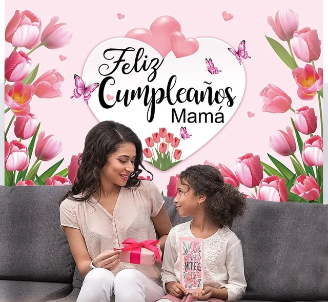 Alt view image 4 of 7 - Feliz Cumpleanos Mama Backdrop Mexico Happy Mother's Day Pink Flowers Background Best Mom Ever I Love Mom Birthday Party Decorations Photo Booth Props (8x6FT)