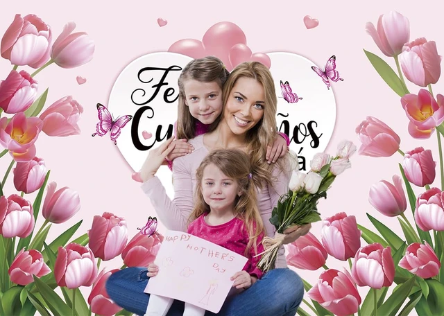 Alt view image 5 of 7 - Feliz Cumpleanos Mama Backdrop Mexico Happy Mother's Day Pink Flowers Background Best Mom Ever I Love Mom Birthday Party Decorations Photo Booth Props (8x6FT)