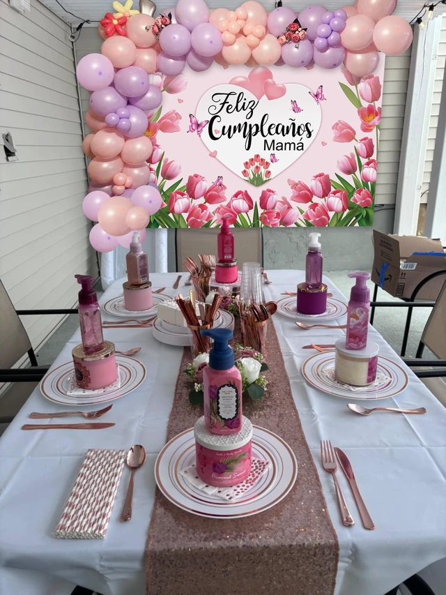 Alt view image 6 of 7 - Feliz Cumpleanos Mama Backdrop Mexico Happy Mother's Day Pink Flowers Background Best Mom Ever I Love Mom Birthday Party Decorations Photo Booth Props (8x6FT)