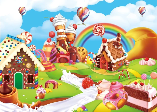 Alt view image 2 of 7 - Candyland Backdrop 8x6FT Cartoon Rainbow Lollipop Icecream Sweet Donut Candy Photography Background for 1st First Birthday Party Decoration Baby Shower Photo Props (96x72 inch)