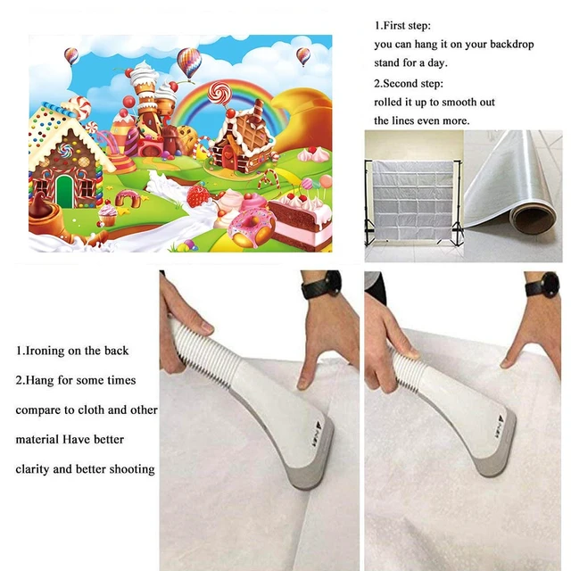 Alt view image 7 of 7 - Candyland Backdrop 8x6FT Cartoon Rainbow Lollipop Icecream Sweet Donut Candy Photography Background for 1st First Birthday Party Decoration Baby Shower Photo Props (96x72 inch)