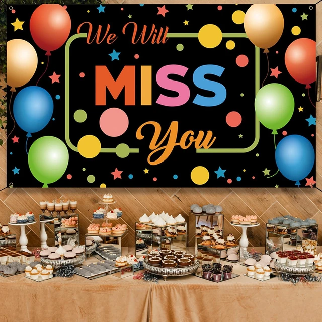 Alt view image 4 of 6 - We Will Miss You Backdrop Banner, Going Away Decorations, Photo Booth Props for Farewell Goodbye Moving Away Retirement Graduation Party Decorations for Indoor Outdoor, Fabric