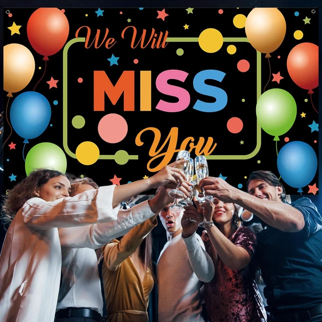 Alt view image 3 of 6 - We Will Miss You Backdrop Banner, Going Away Decorations, Photo Booth Props for Farewell Goodbye Moving Away Retirement Graduation Party Decorations for Indoor Outdoor, Fabric