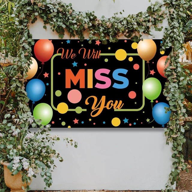 Alt view image 6 of 6 - We Will Miss You Backdrop Banner, Going Away Decorations, Photo Booth Props for Farewell Goodbye Moving Away Retirement Graduation Party Decorations for Indoor Outdoor, Fabric