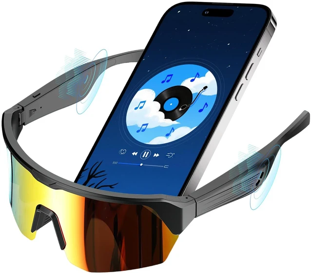 Main image of Waterproof Bluetooth Glasses for Men Women UV400 Smart Sports Eyewear Noise Reduction, Built-in Mic, Voice Assistant, Polarized Lenses, UV Protection,Waterproof for Running Hiking Fishing Driving